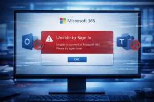Global Microsoft outage visual showing worldwide impact across regions.