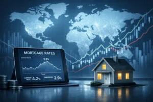 Global economy impact on U.S. housing illustration.